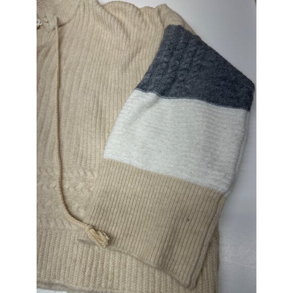 Pol Hooded Colorblock Sweater L Beige Gray White - Picture 5 of 9